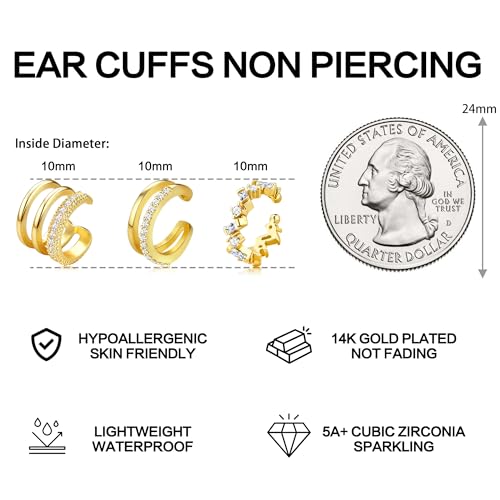 Dochais Ear Cuffs Non-Piercing Earrings for Women Cute Small Clip-On Cartilage Earring 14k Gold Plated Dainty Fake Piercings Earings4