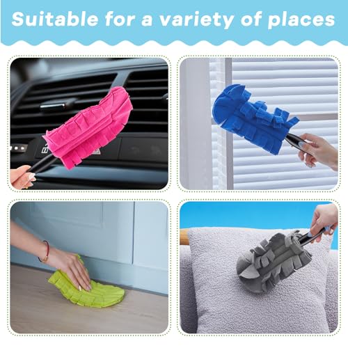 Image of Zubebe 12 Pcs Reusable Duster Refills Fleece,Blue,Green,Grey | Soft Polyester Fiber Flat Duster Refill Multi Surface Washable Cleaning Pad Tools for Home, Blinds, Car, Pet, Furniture, Fans