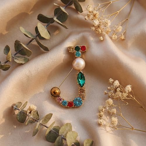 Image of Initial Brooch Pins A-Z 26 Letters Brooches For Women Colorful Enamel Alphabet Pin Pearl Crystal Lapel Pin