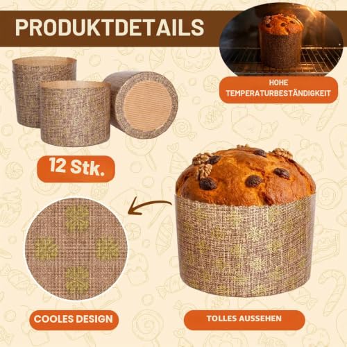 Panettone-Papierform, groß, 540 ml, 12 Stück, Osterbrot, Papierform, Paska, Kulich, Pascha, Osterbrot, Papier-Backform zum Backen