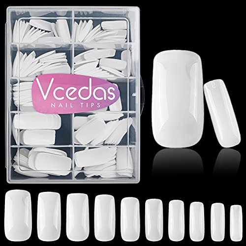 Vcedas Square Nail Tips White 200PCS Full Cover French Square Shape Short Nails Tip for Acrylic Nails Square DIY French Style With Box