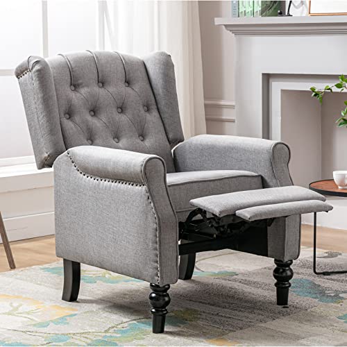 Ttgieet Recliner Chair For Living Room Vintage Winback Reclining Sofa Reading Armchair With Padded Seat, Fabric Push Back Accent Chair Recliners For Bedroom(Grey) #TOP1