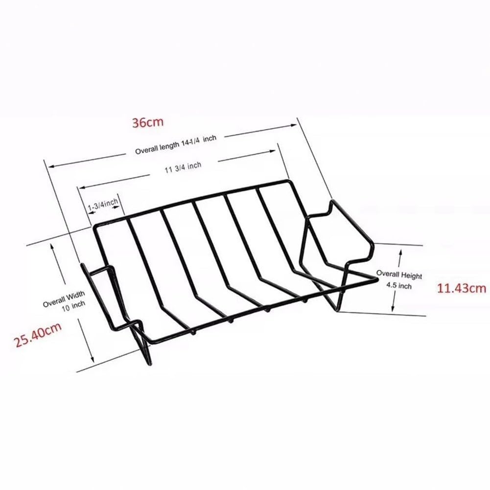 Rejilla de hierro en forma de V para horno y parrilla al aire libre, diseño de barco semicircular para costillas de pollo y pavo, estante negro antiadherente con flujo de aire mejorado, 36