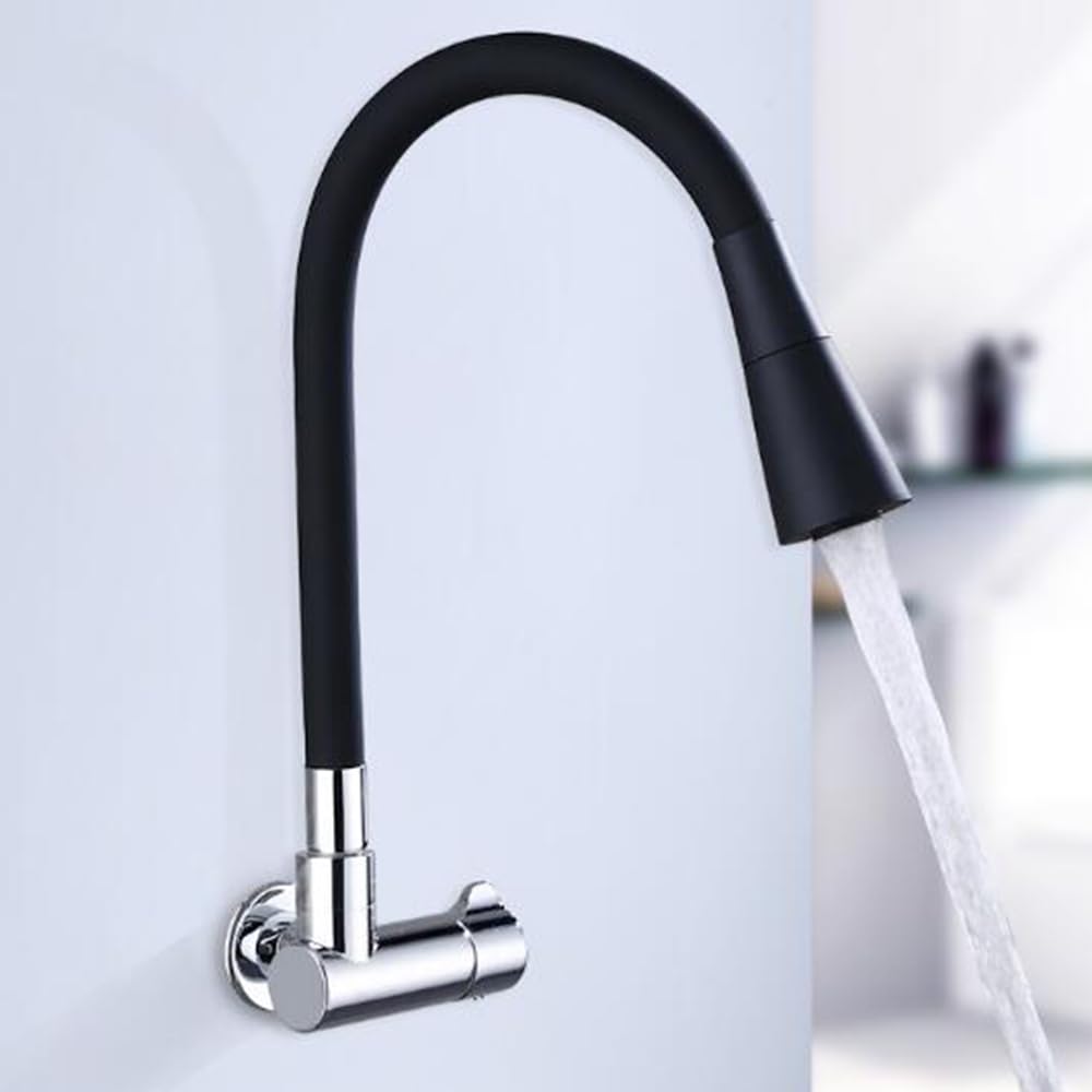 Robinet mural eau froide noir pivotant en laiton pour évier cuisine
