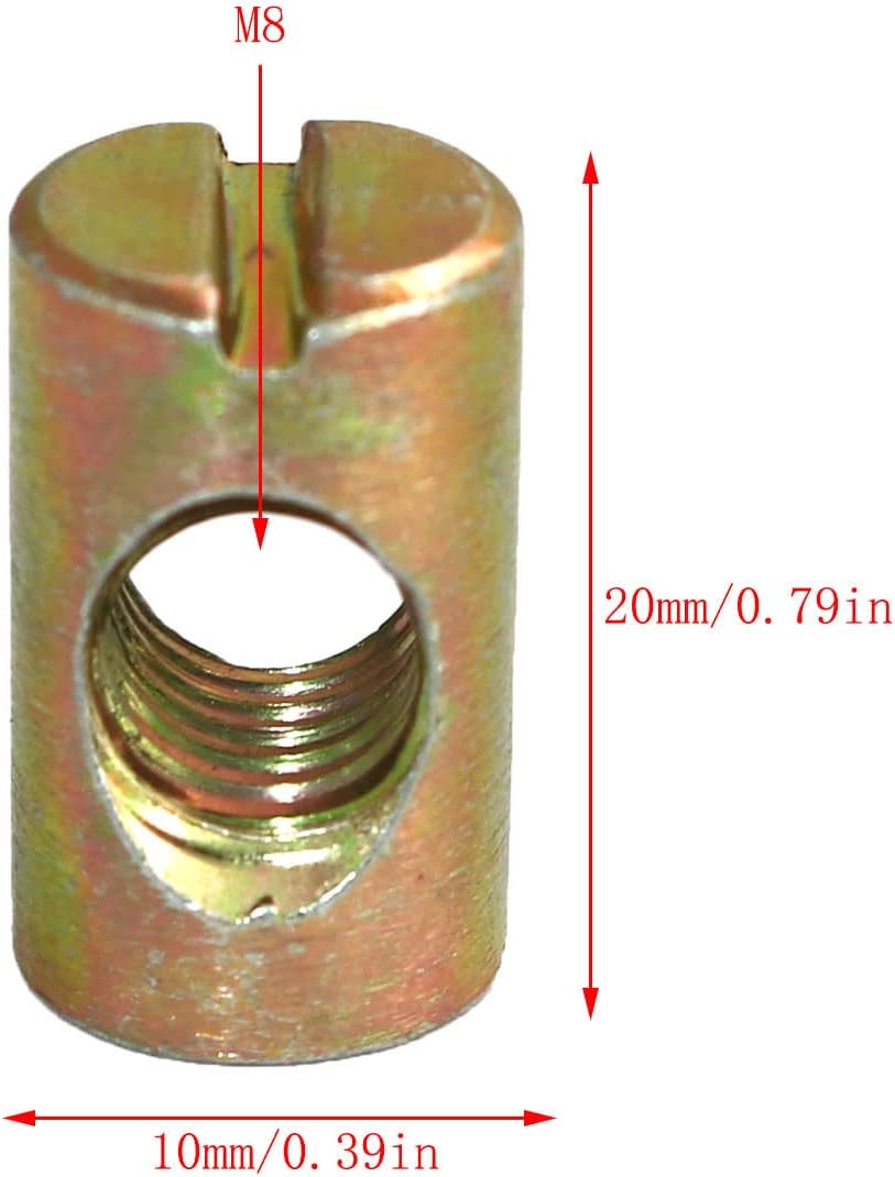 RLECS 12pcs M8 Pozidriv Slotted Barrel Nuts Cross Dowels Slotted Nuts Horizontal Hole Nut Hammer Embedded Nut for Furniture Beds Crib Chairs - M8 x 20mm