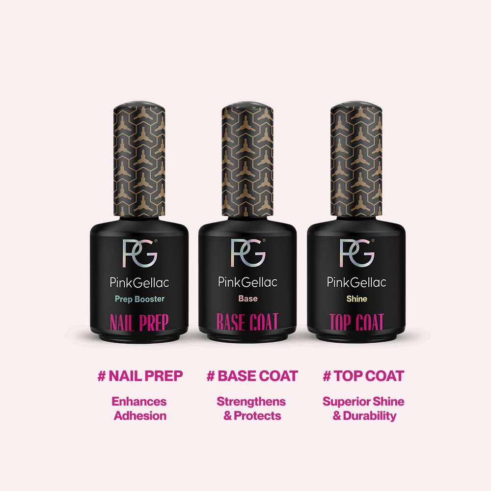 Pink Gellac Zestaw żelowych paznokci – zestaw lakierów do paznokci UV z lampą UV w kolorze różowym, 1 x różowy kolor 15 ml, lakier bazowy, pilnik do paznokci, zmywacz i środek do czyszczenia paznokci