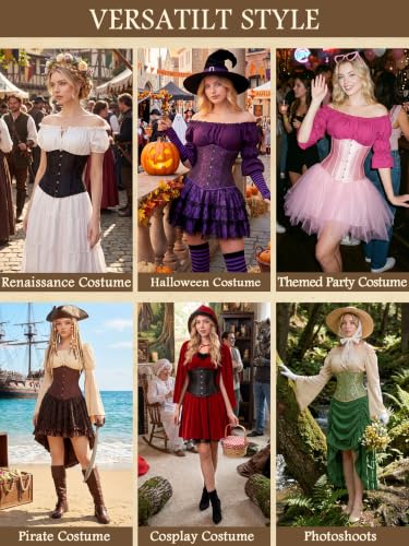 Underbust Corset Top for Women Renaissance Pirate Costume Small Black - image 5