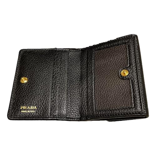 Prada Womens Vitello Grain Nero Black Bifold ID Holder Snap Wallet 1MH3504