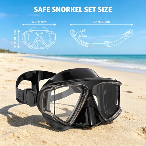 Set de snorkel para adultos con máscara de buceo, visor panorámico HD, snorkel seco, anti-vaho y anti-fugas, con cubierta para nariz y bolsa de viaje miniatura 3