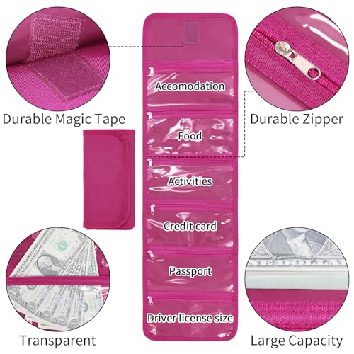 Image of Money Wallet, Money Organizer for Cash with 6 Zippered Pocket Multipack Money Pouch, Cash Bill Organizer, Envelope Wallet Money Bag Small Travel Money Holder for Budgeting, Receipt and Tips (Berry)