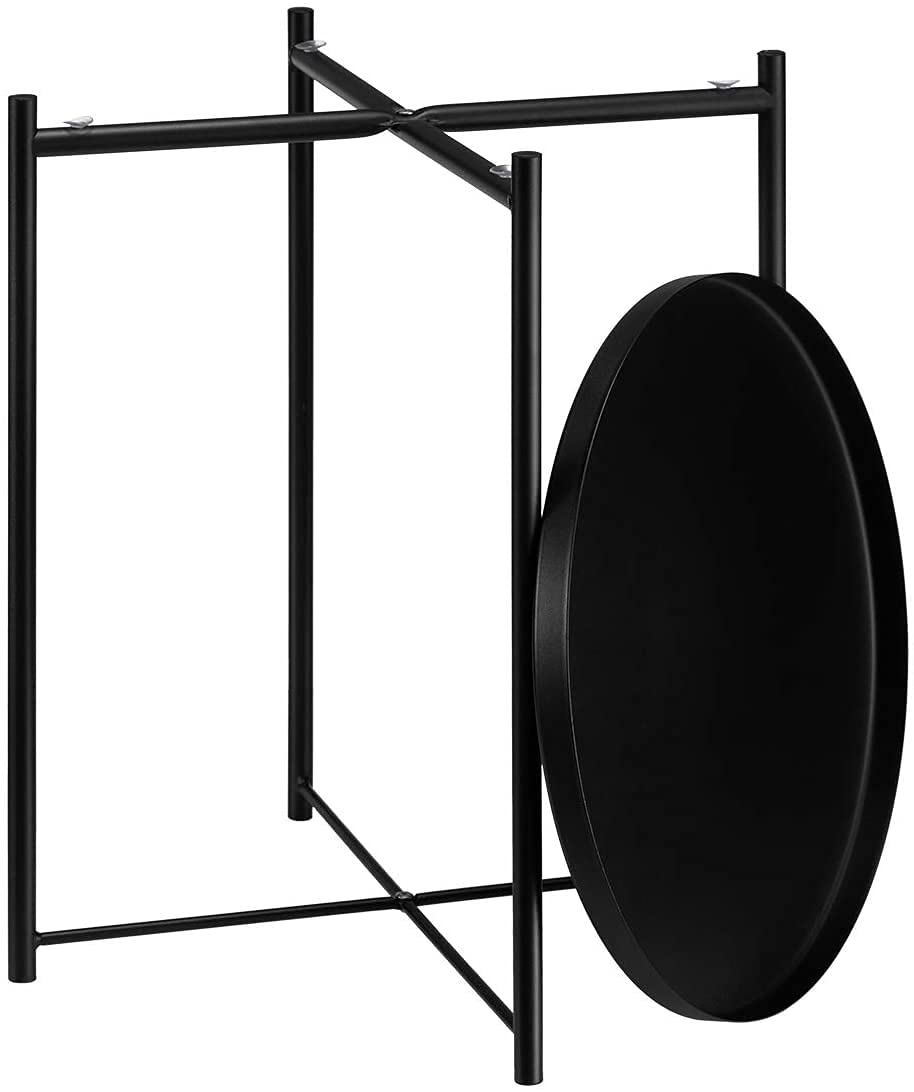 INDIAN DECOR 44118 Tray Metal End Table, Sofa Table Small Round Side Tables, Anti-Rust and Waterproof Outdoor & Indoor Snack Table, Accent Coffee Table,(H) 20.28" x(D) 16.38", Black 1