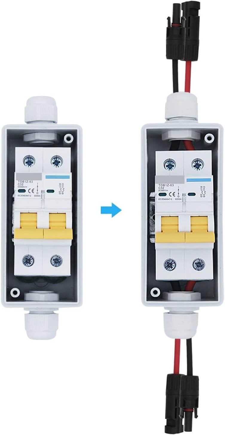 ZZQFJLAD 1個 2P 1000V 6A 太陽光発電PVコンバイナーボックス、DC MCB付き IP65 HT 2ウェイ 60