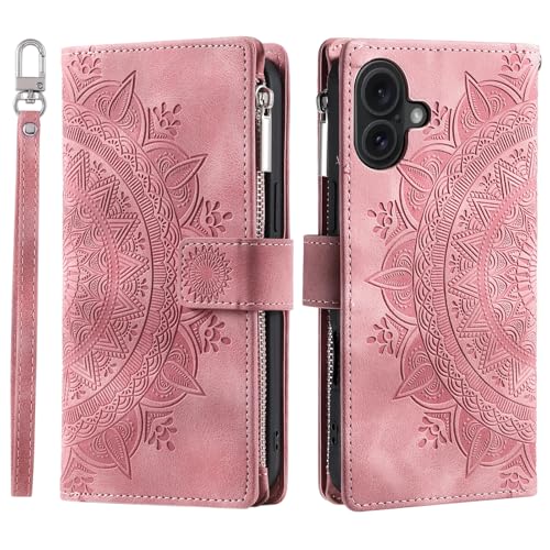 Étui portefeuille iPhone 17 rose étui protection rabat cuir béquille