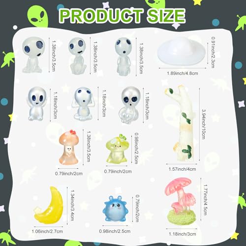 Image of Civaner 13 Pcs Alien Decor Glow in Dark Mini Alien Betta Fish Tank Decoration Fairy Garden Accessories Scary Decor Miniature Accessories Tree Elves for Garden Aquarium Dollhouse Table