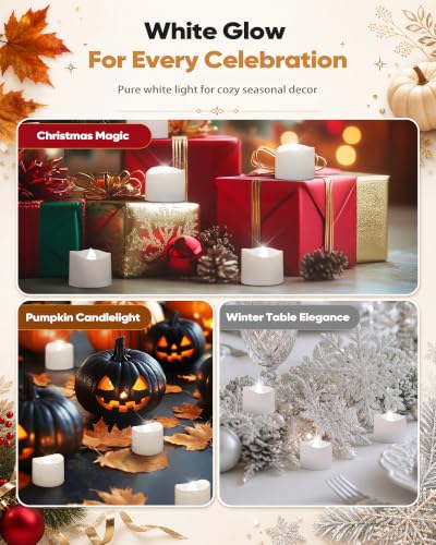 Image of Homemory 50-Pack Flameless Tea Lights Candles Battery Operated, 200+ Hours | Flickering LED Tealights for Glass Holders, Christmas Villages, Winter Weddings, Banquets, Silver Events and Holiday Displays