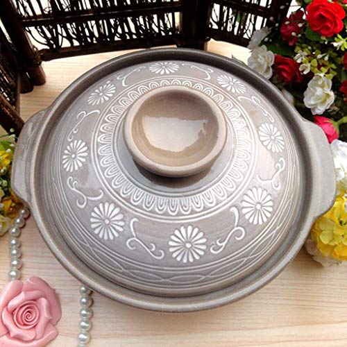 weiwei Cerámica Donabe Olla Caliente Japonesa,cazuela Redonda Resistente al Calor con Tapa,Olla de Barro de Barro,Olla de cocción Lenta Antiadherente,Olla de Sopa,Olla arrocera A 23x23x10cm(9x9x4 p