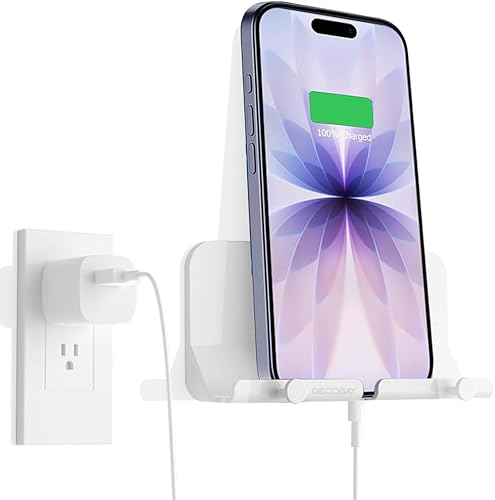 Decobay Soporte para teléfono D2, soporte para teléfono manos libres con adhesivo y cable de datos, orificio de recepción para ducha, carga, RV,