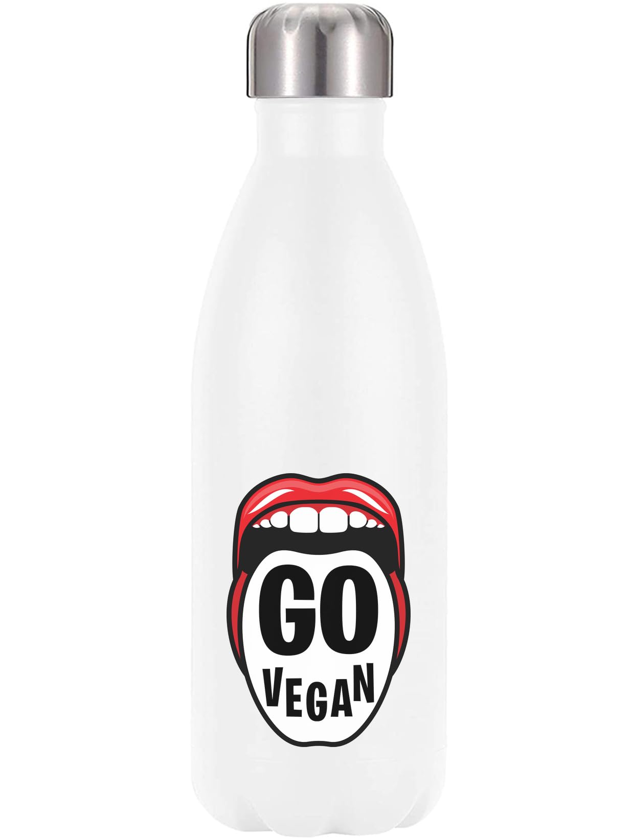Bouteille d'eau thermique isotherme gourde inox blanche Go Vegan Red Lips