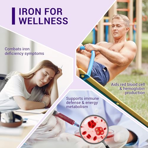 Image of Heivy Ferrous Sulfate 325mg, Iron 65mg, Iron with Vitamin C - High Potency Iron Supplement for Women & Men - Premium Pure Ingredients, Gentle on Stomach, 240 Tablets, Made in USA
