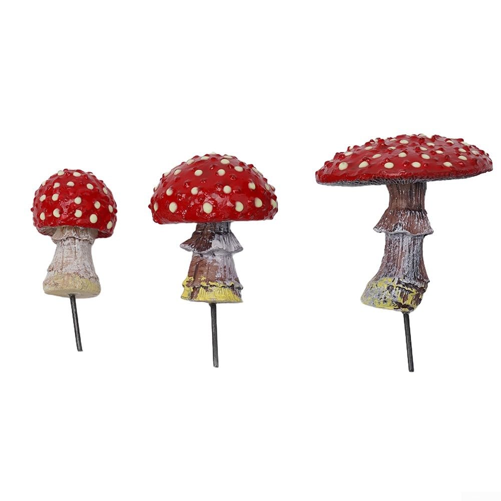 Niceminiwall Resin Garden Mushroom Ornaments Set of 3 – Luminous Red & White Toadstools for Outdoor Lawn, Patio, Flower Bed or Indoor Decor – Fairy Tale Ga