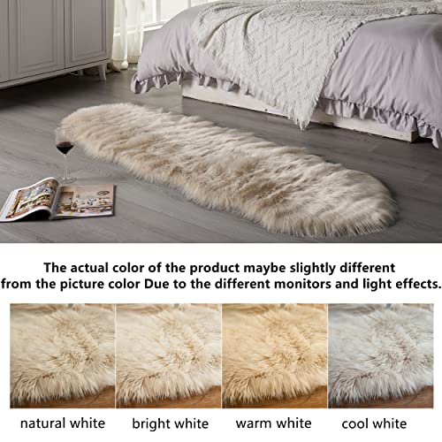 Arbosofe Faux Fur Sheepskin Rug Beige Home Area Rug For Bedroom, Fluffy Small Fur Rug, Fuzzy Furry Shaggy Rug For Living Room 2 X 6 Feet #TOP3