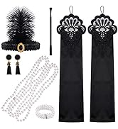 FEPITO 8 Pezzi Flapper Anni '20 Grande Gatsby Accessori Set Moda ruggenti Anni '20 Set con fascia...