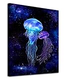 Jellyfish Wall Art Galaxy Canvas Picture Blue Fantastic Cosmic Canvas Artwork Contemporary Art Prints Framed for Home Office Kitchen Bathroom Bedroom Nursery Living Room Decor 12' x 16'