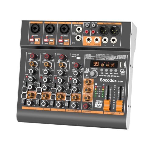 Socodox 5 Channel Audio Mixer with Bluetooth & 99 DSP Effects for Streaming