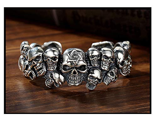 Bracelet jonc réglable crâne argent S925 pour homme style punk gothique