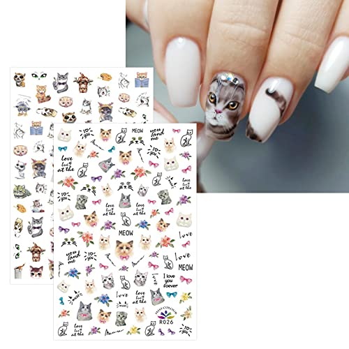 Jmeowio 8 Sheets Animal Cat Nail Art Stickers Decals Self-Adhesive Pegatinas Uñas Cute Nail Supplies Nail Art Design Decoration Accessories #TOP3