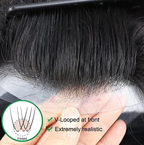 Image of SkyHair 100% Remy Hair Australian Mirage Hair Patch Transparent Poly PU Front and Border, Natural Front Hairline Skin Base for Real Looking Scalp Undetectable Toupee PREMIUM System (8x6, Black)