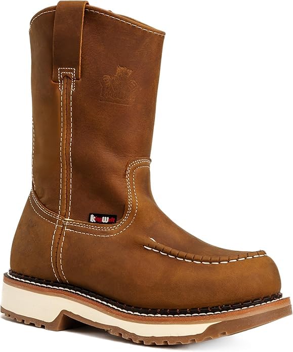 King Welt Lasso Work Boots for Men, 11" Double Density Sole Pull Up Moc Toe Slip Resistant Full Grain Leather - Tabacco3