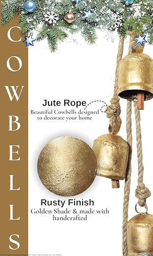 HIGHBIX Hanging 4-Bell Cluster on Jute Rope – Rustic Shabby Chic Decor, Handmade Metal Bells for Farmhouse, Garden, and Patio Accents - Thumbnail 3