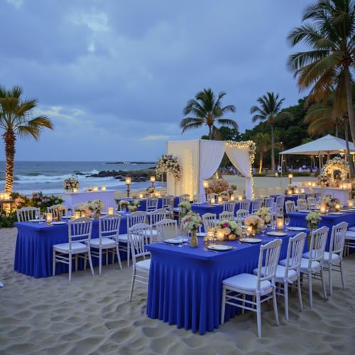 Image of Outpain 8ft Spandex Table Cloth for Standard Folding Tables-6Pack Royal Blue Table Cloth Table Protector for Party, Wedding, Cocktail, Banquet, Festival
