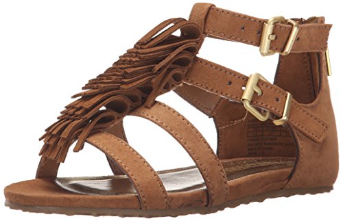 Kenneth Cole Reaction Audra Struck Fringe T-Strap Sandal (Little Kid/Big Kid), Dusty Brown, 2 M US Little Kid
