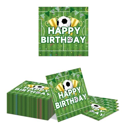 Kotkiddy 40 Pièces 33x33cm Serviettes de Football Anniversaire Enfants Décoration de Table Football Anniversaire Garçons Filles Thème Football Vaisselle...