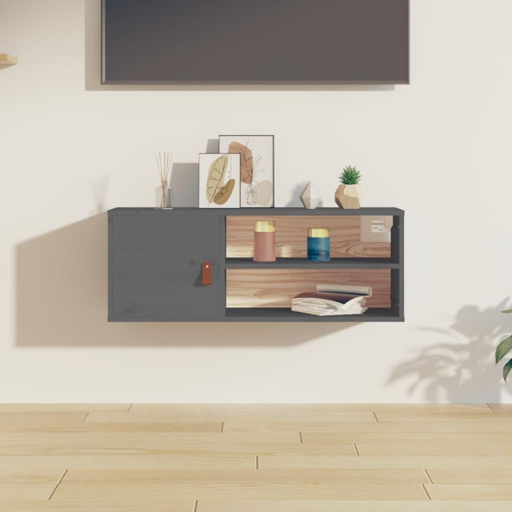 Armadietto da parete in legno di pino massiccio con 4 scomparti e porta per libri, DVD e decorazioni - Armadio rustico da parete con spazio per dispositivi multimediali