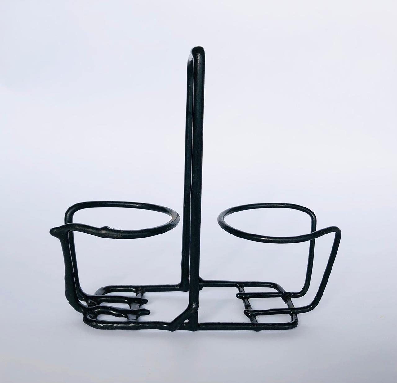 TopsyTurvy Black Traditional Cutting Chai Style 2 Glass Container Iron Stand Holder (Without Tea Glass)-image-14