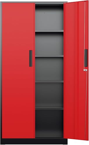 Bonusall 72-Inch Heavy Duty Metal Garage Cabinet - 900lb Lockable Steel Storage with 4 Adjustable Shelves, Black & Red Bonusall 72-Inch Heavy Duty Metal Garage Cabinet - 900lb Lockable Steel Storage with 4 Adjustable Shelves, Black & Red