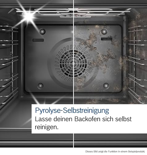 Bosch HBG7741B1, Serie 8 Smarter Einbau-Backofen, 60 x 60 cm, Made in Germany, Schwarz, Pyrolyse & Hydrolyse Selbstreinigung, Air Fry, Back Assist, 4D Heißluft, Farb-Touchscreen & Bedienring