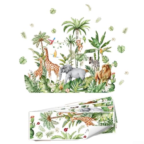 ZiStarlilife Pegatinas de pared de animales de la selva, juego de 4 hojas grandes, calcomanías de PVC impermeables, para habitación infantil, dormitorio, sala de estar, sala de juegos, decoración de