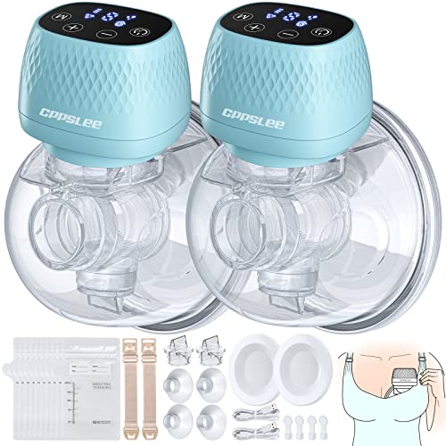 Image of CPPSLEE Breast Pump, Wearable Breast Pump, Hands Free Breast Pump, Electric Breast Pump with 3 Mode & 9 Levels, Wireless Breast Pump Rechargeable, LCD Display, 25mm Flange, 2 Pack, Blue