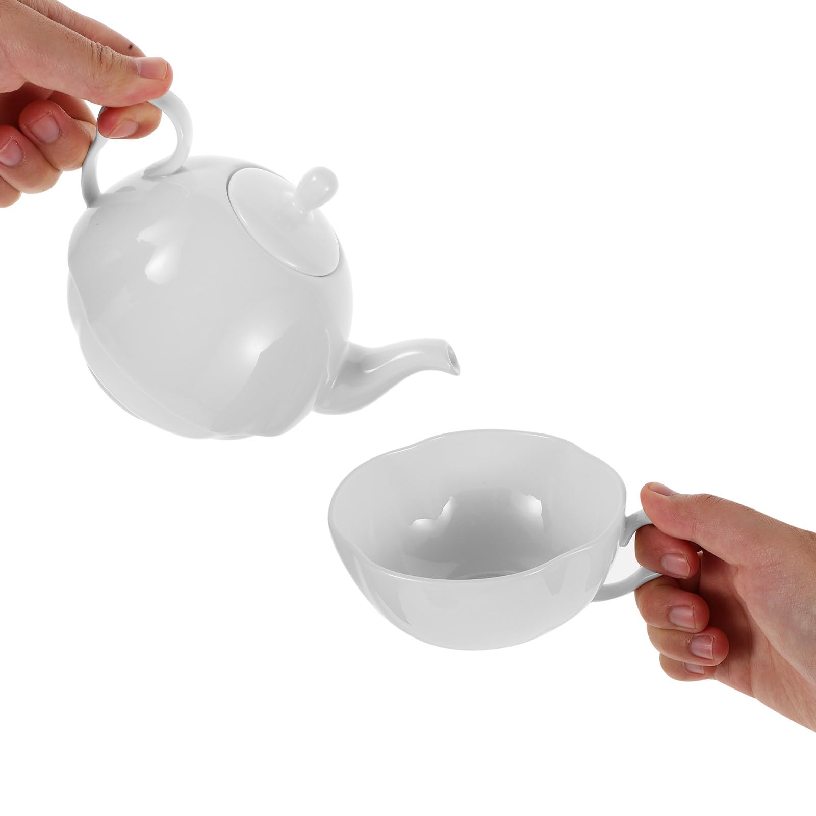 KOMBIUDA Service à Thé Une Pièce 620ml en Porcelaine Blanche, Style Anglais