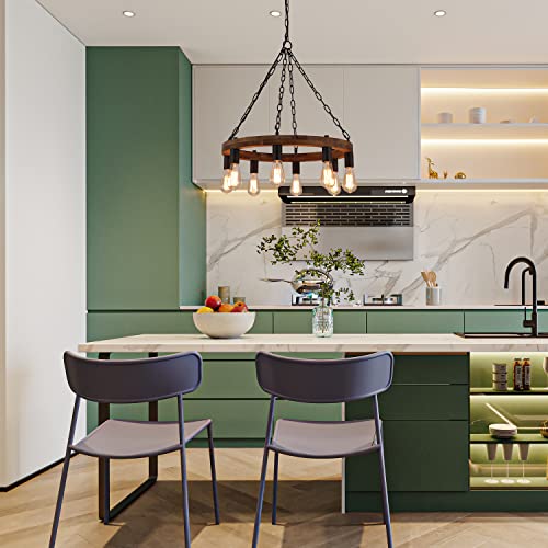 Eumyviv Round Wagon Wheel Chandelier Dining Room 8-Light Rustic Farmhouse Pendant Lighting Fixture For Kitchen Island C0151 #TOP2