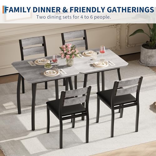 GarveeHome Dining Table Set for 2, Farmhouse 3 Piece Kitchen Table and Chair Set with Upholstered Chair, Metal Frame Dining Room Table and Chairs for Small Space, Apartment, Black+Grey