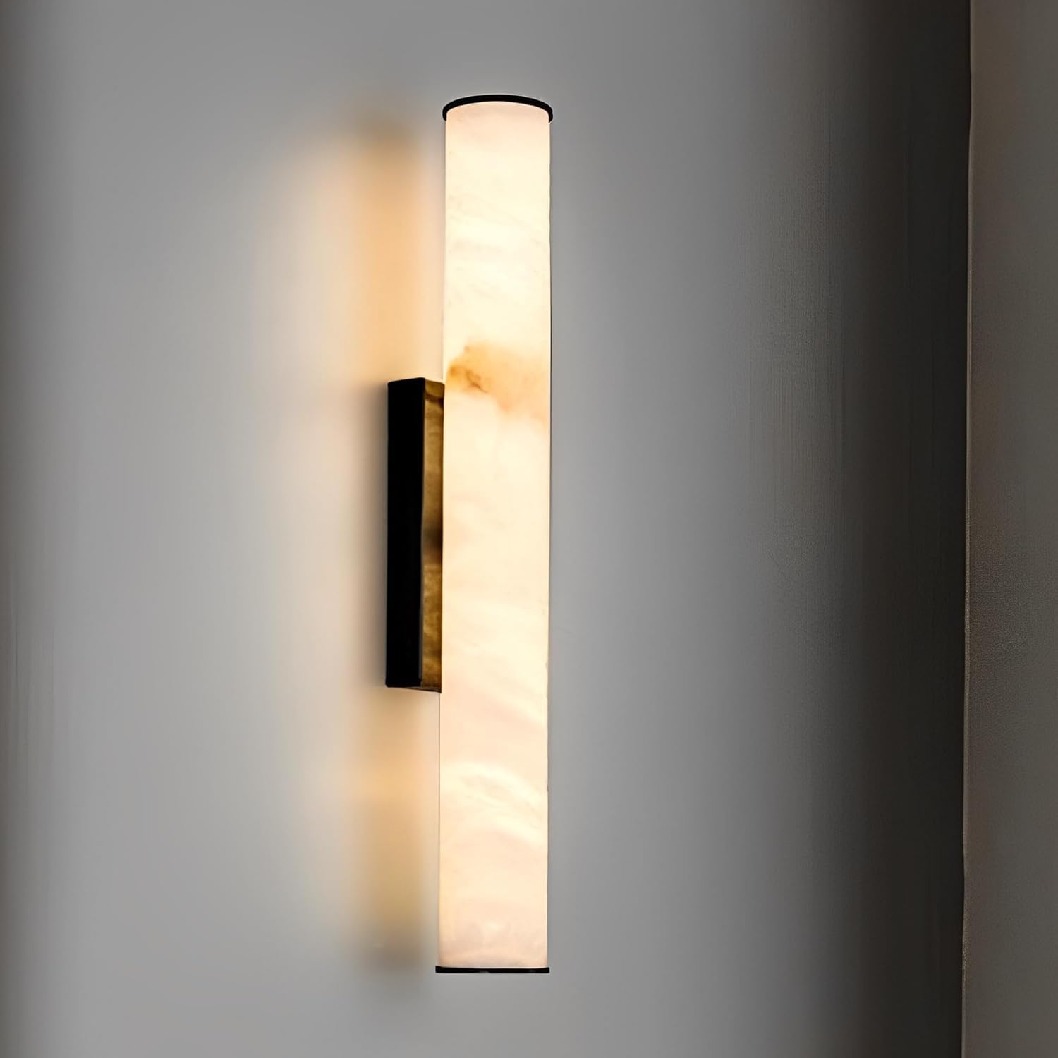 HXYSXHJUO Mid Century Alabaster Wall Sconce, Natural Marble Stone Lamp, Warm Light Bathroom Vanity Fixture For Living Room Kitchen Hallway Dining Black 60CM