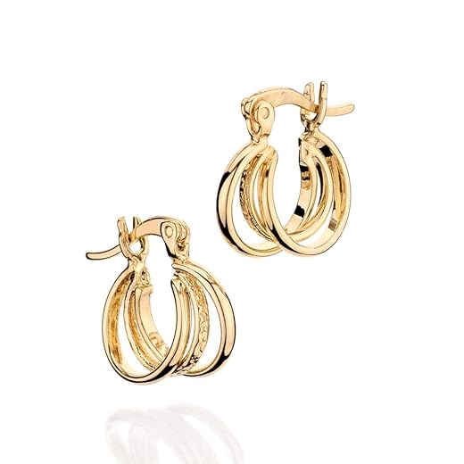 Brinco Rommanel Banhado Ouro Pequena Argola Tripla Lisa E Trabalhada 523646