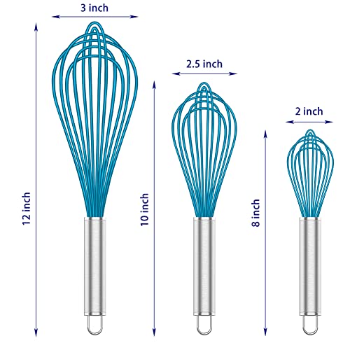 Image of OYV Silicone Whisk,Heat Resistant 480F Whisks For Cooking Non Scratch,Stainless Steel wired wisk,Plastic Rubber Whisk Tool For Nonstick Cookware Pans,Silicon Wisks Set of 4,Blue