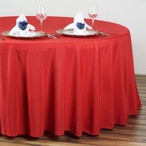 Efavormart Round Tablecloth, 108 Inch Stain & Wrinkle Resistant Washable Table Cloth, Decorative Polyester Fabric Table Cover for Banquet, Wedding, Dining- Red