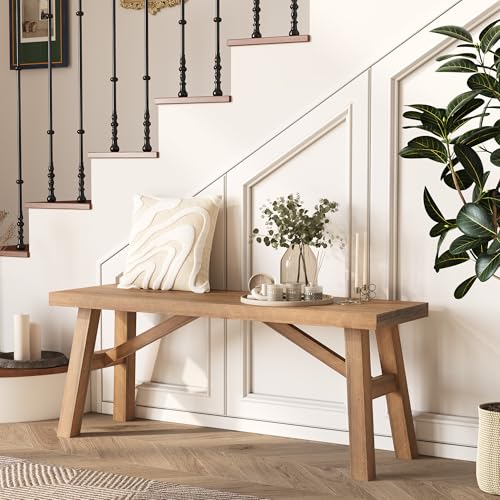 Wnutrees Sawmill Long Wood Bench, 43' Farmhouse Entryway Bench for Living Dining Room, Rustic Entry Way Benches Seat, Solid Wood, Handcraft Finshed, Natural
